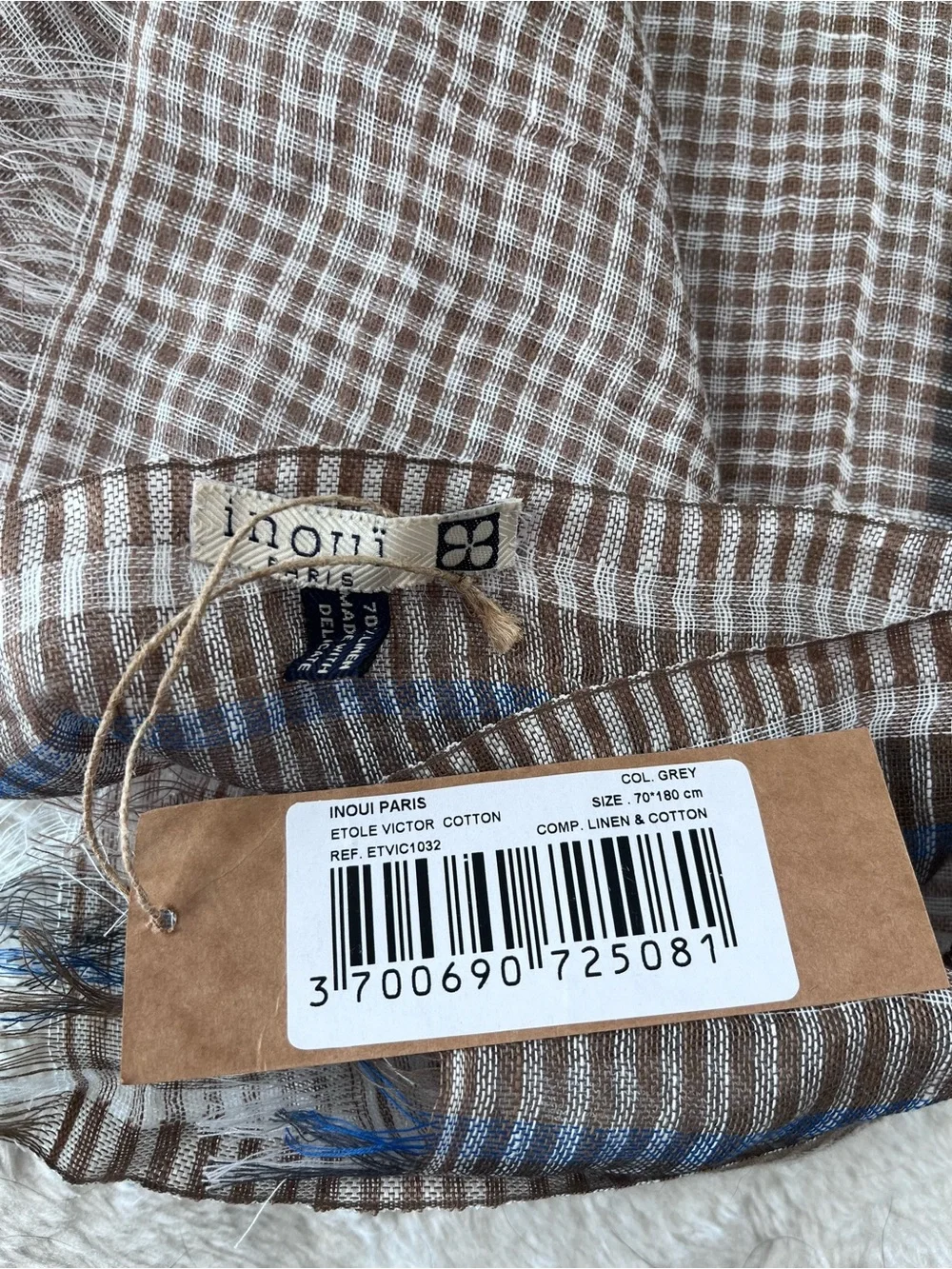 Inoui cotton linen lightweight checkered scarf